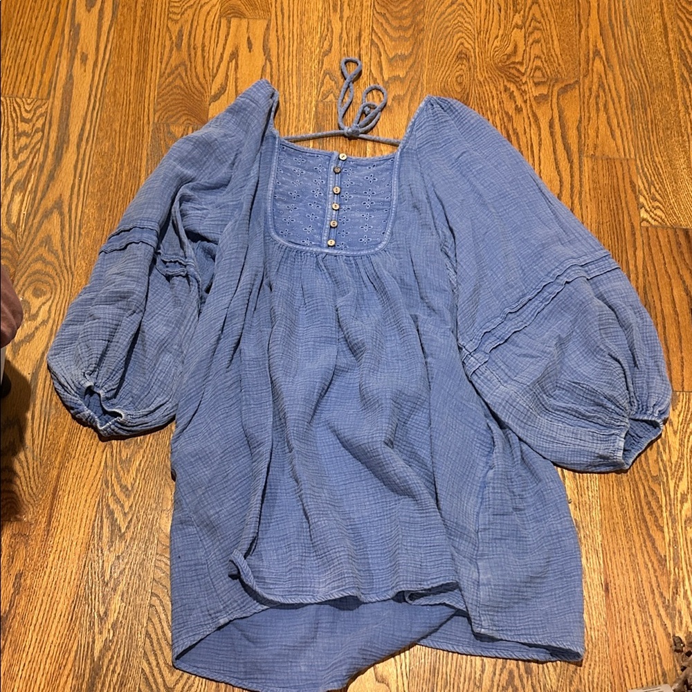 Easel Blue Long Sleeve Dress with Button Detail